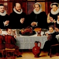 A family saying grace before a meal. Public domain image by Antoon Claeissens, via Wikimedia Commons