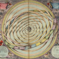 Harmonia Macrocosmica by Andreas Cellarius, depicting the Ptolemaic geocentric universe. This image is in the Public Domain