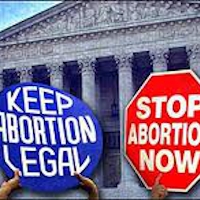 Pro and anti-abortion protest signs in front of the United States Supreme Court.