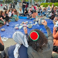 Passover seder at UC Berkeleys Gaza solidarity encampment. Photo by Dean Takruri via X