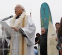 Fr. Mondor at the anual Blessing of the Waves at Huntington Beach, California. Photo courtesy of Blessing of the Waves